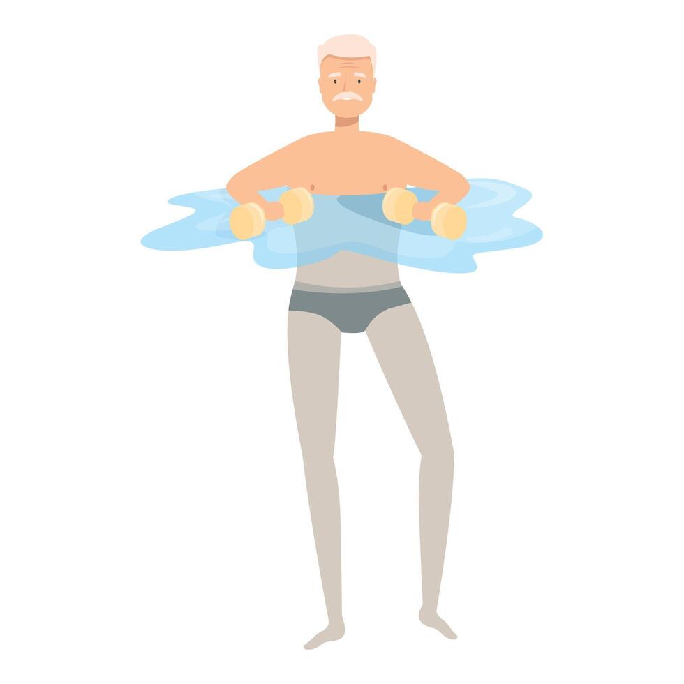 Senior man exercising in water with dumbbells for aqua aerobics workout vector