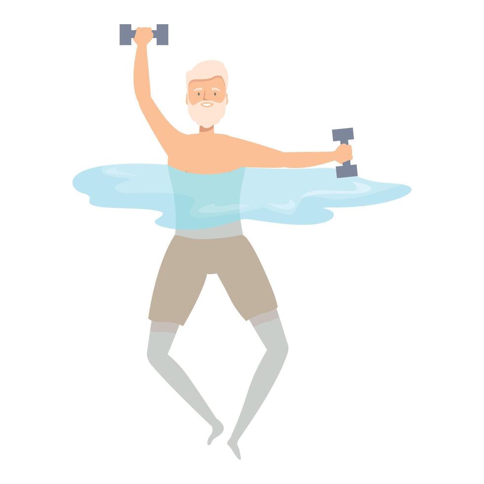 Senior man lifting dumbbells doing water aerobics vector