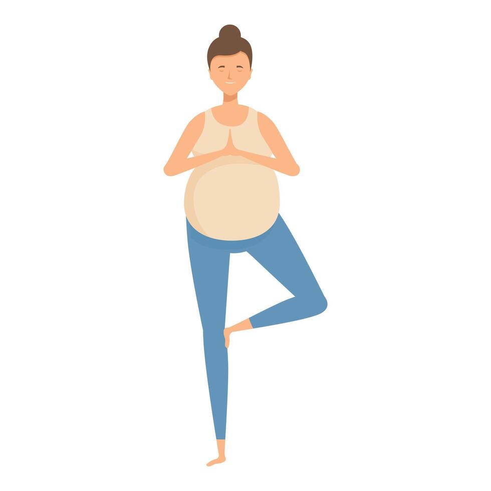 Pregnant woman practicing yoga in tree pose for mindfulness and health vector
