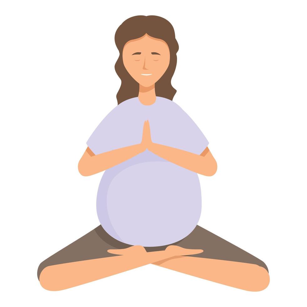 Pregnant woman practicing yoga, meditating in lotus position vector