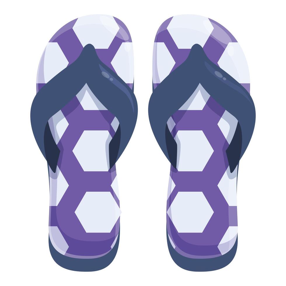 Pair of purple beach slippers with modern hexagonal pattern vector