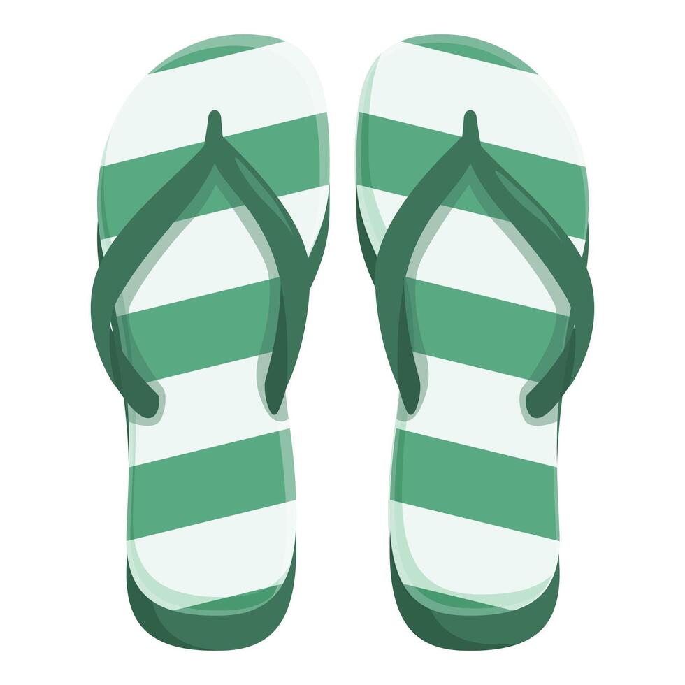 Pair of green and white striped flip flops showing summer vibes vector