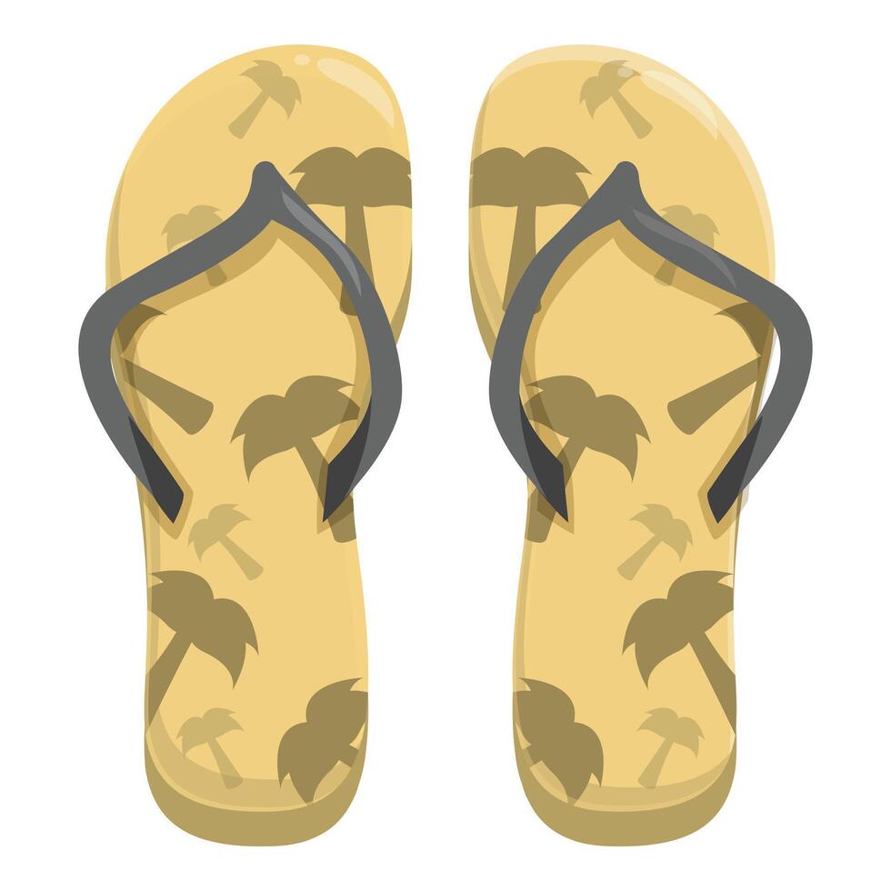 Pair of yellow flip flops showing palm tree design for summer vacation vector
