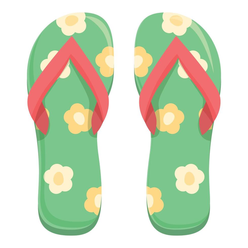 Green flip flops with flower pattern, showing summer vibes vector
