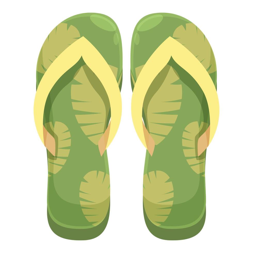 Green flip flops with tropical leaf pattern showing summer vibes vector