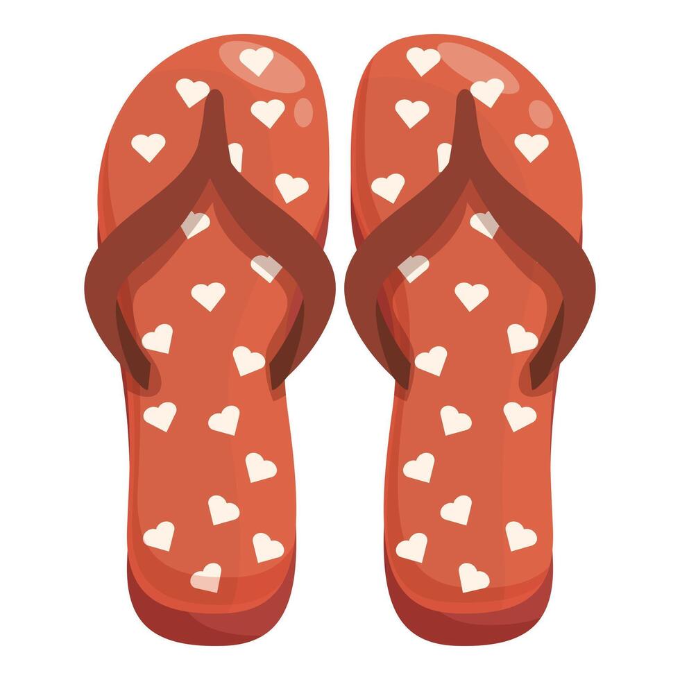 Pair of red flip flops with hearts pattern is waiting for summer vacation vector