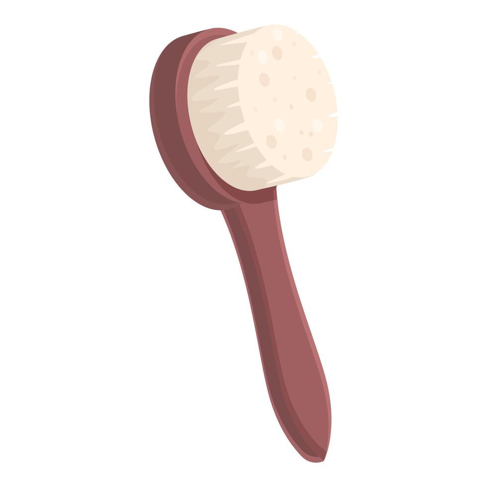 Dry massage body brush with wooden handle for skin care routine vector