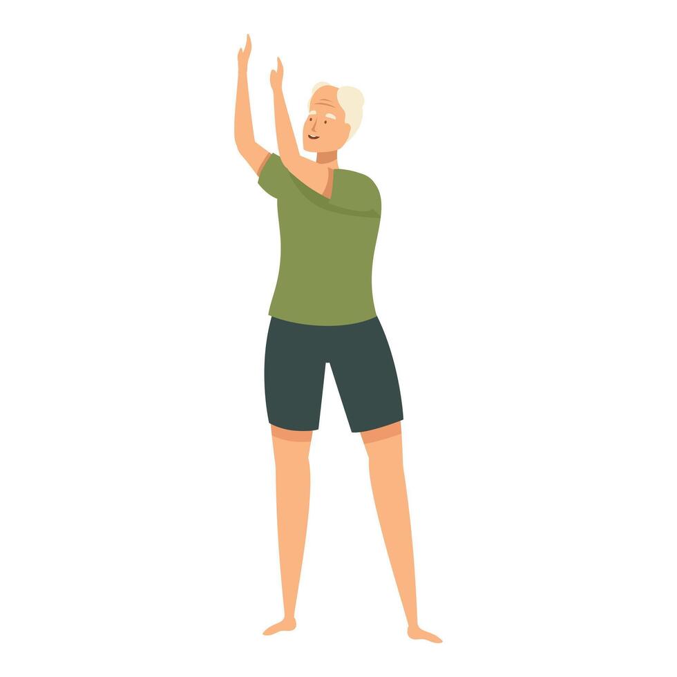 Senior man stretching arms raising hands warming up for exercising vector