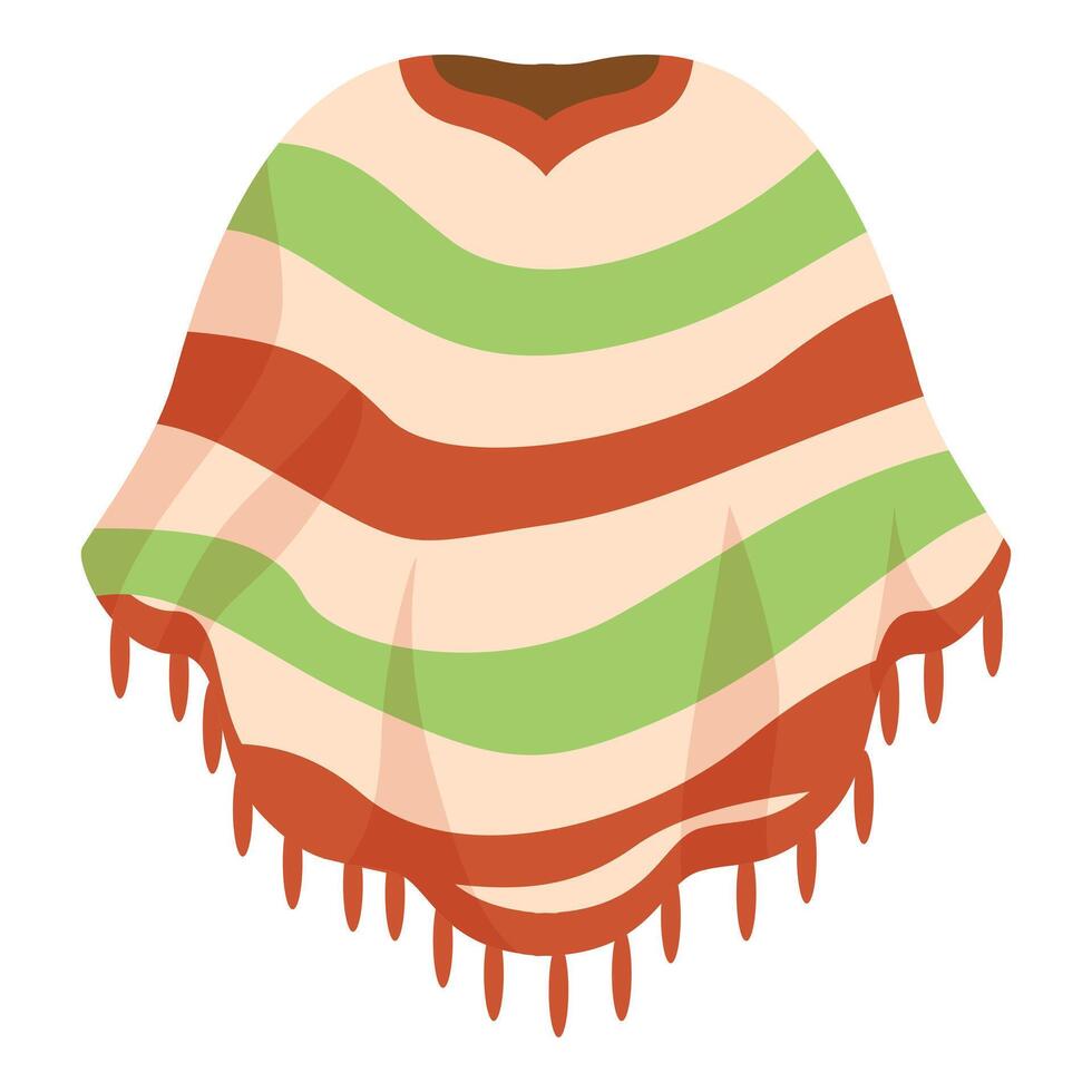 Traditional mexican poncho with colorful stripes and fringes for keeping warm vector