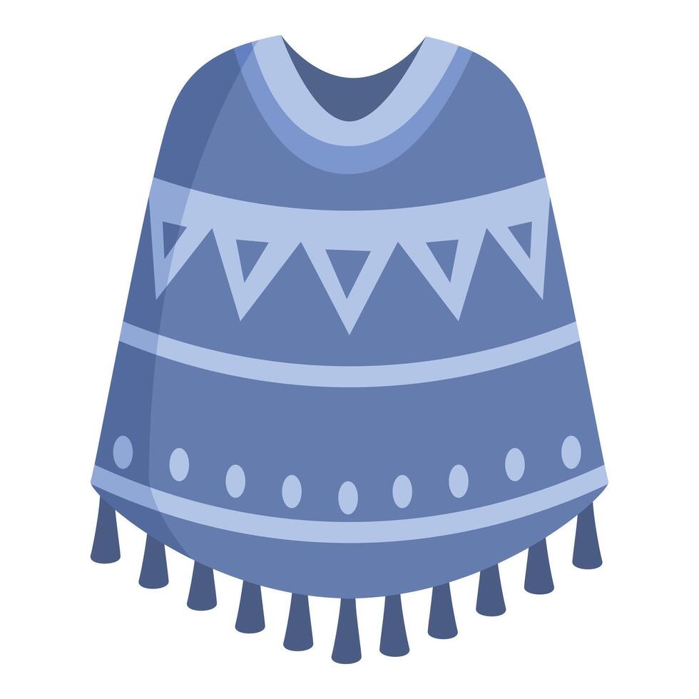 Blue poncho with geometric pattern showing traditional garment vector