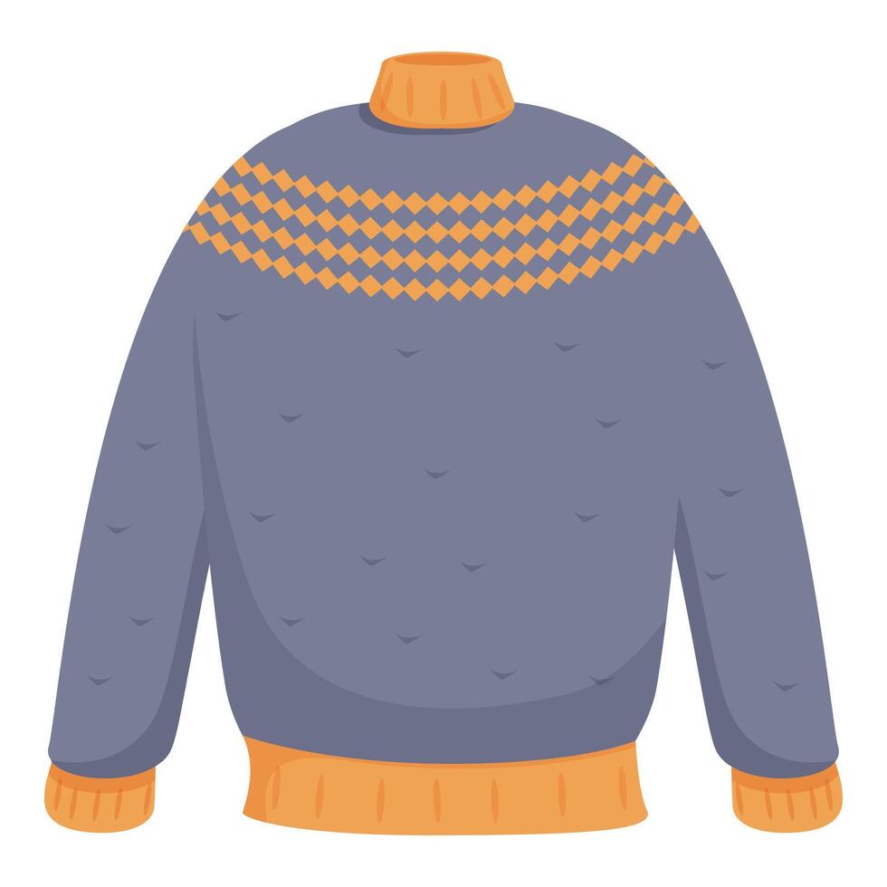 Warm winter sweater featuring orange and blue design with turtleneck vector