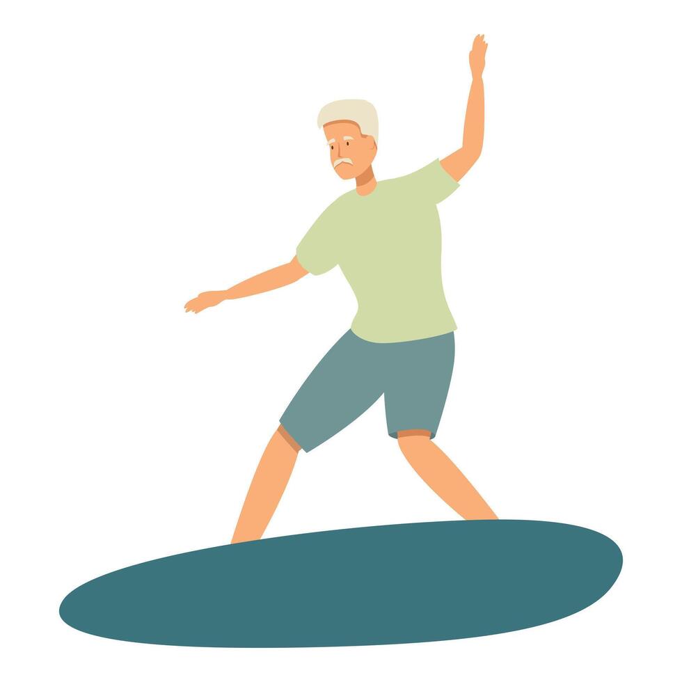 Senior man surfing and balancing on surfboard vector