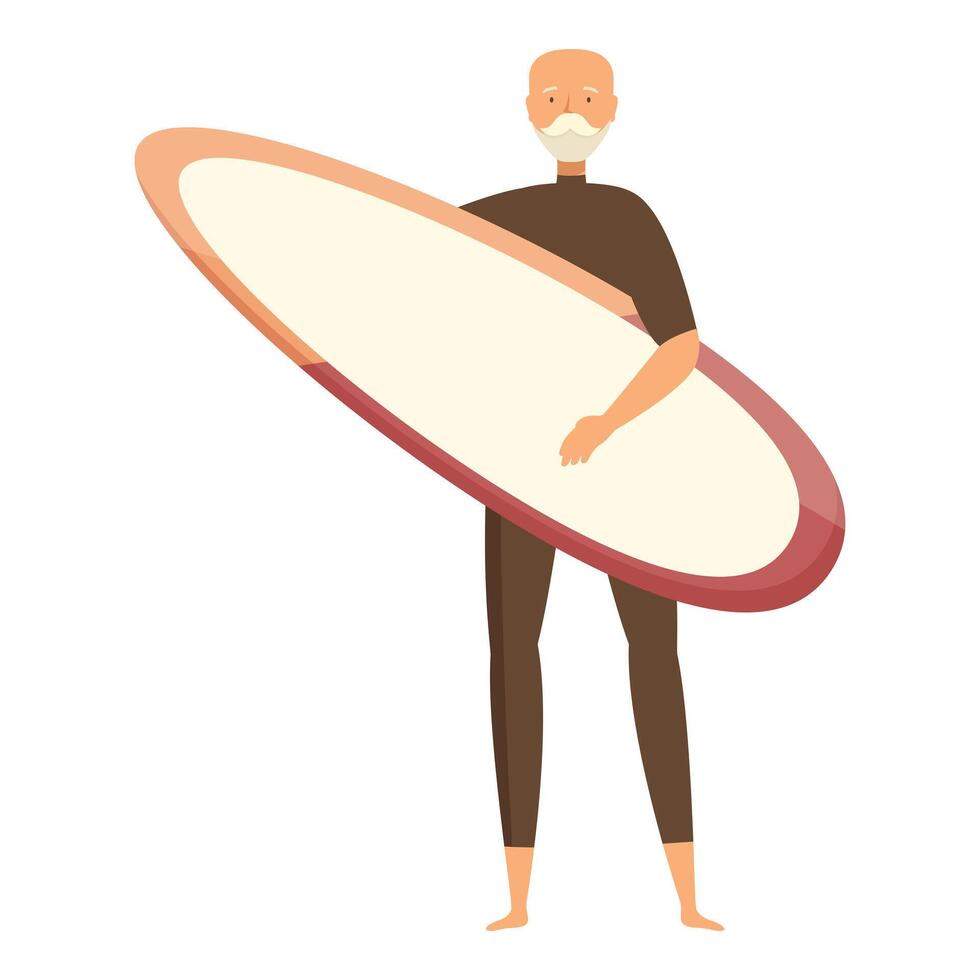 Elderly man in a wetsuit is holding a surfboard vector