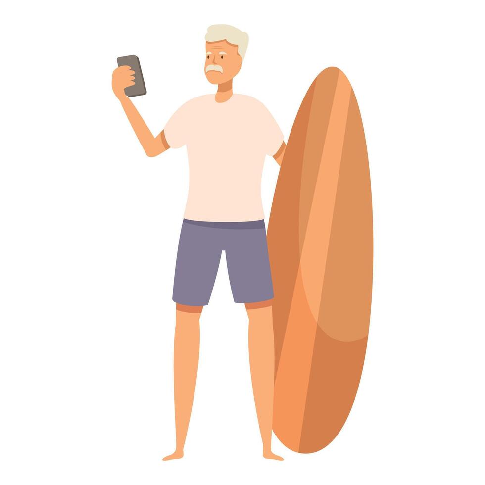 Senior surfer using smartphone app for checking weather forecast vector