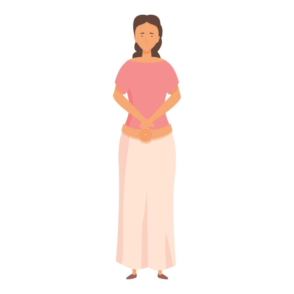 Woman standing with hands on stomach suffering from menstrual pain vector