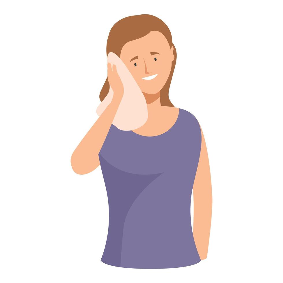 Smiling woman wiping sweat from face after workout vector