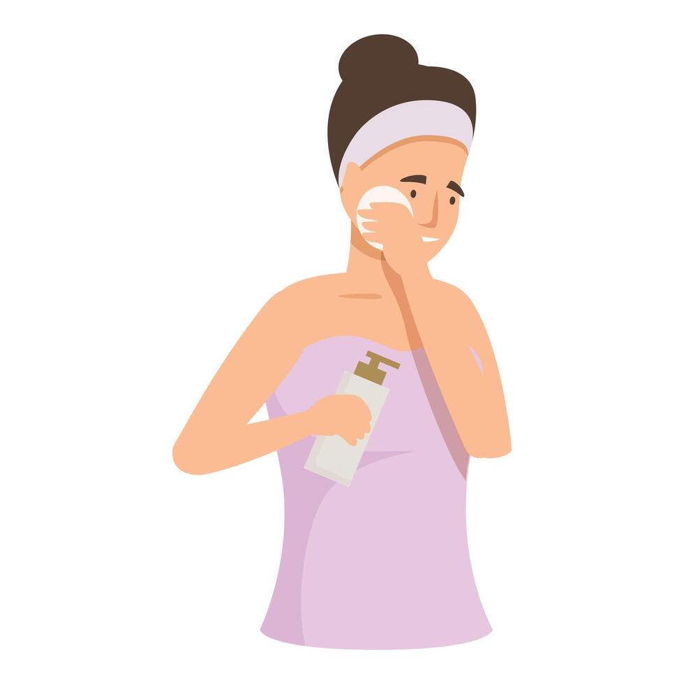 Young woman is taking care of her skin after taking a shower vector