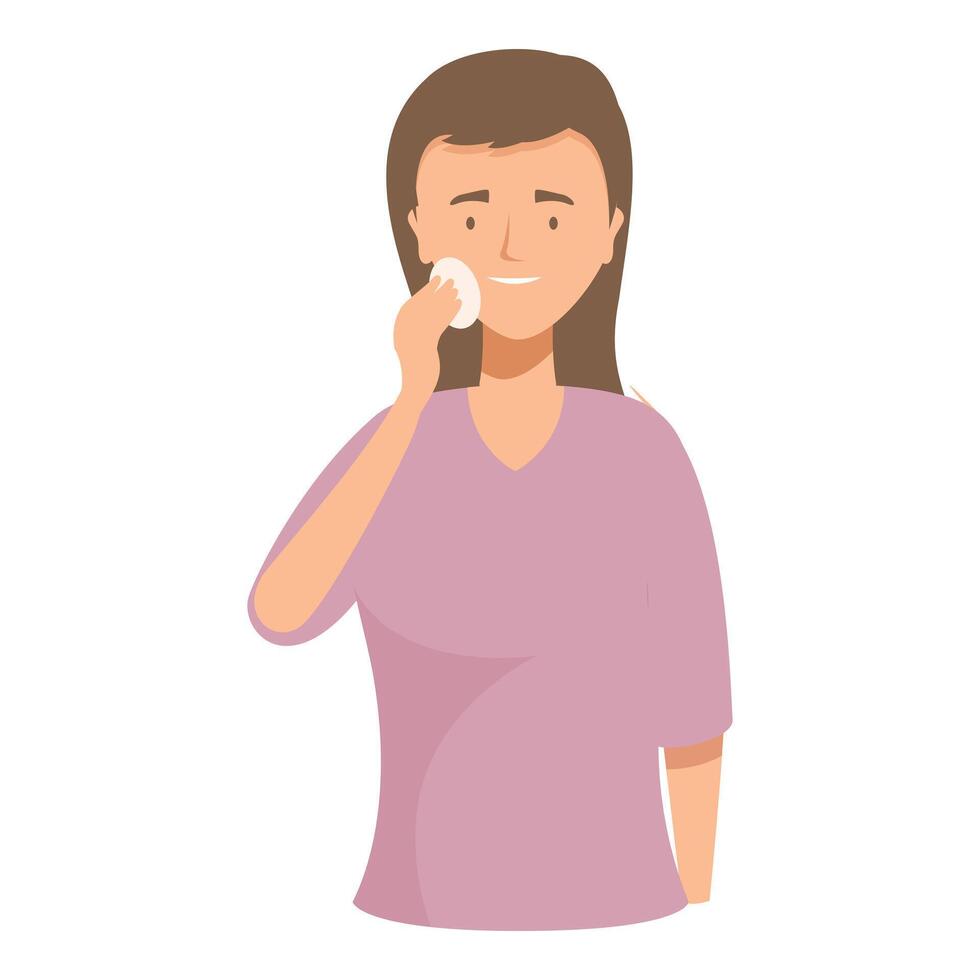 Smiling woman using cotton pad removing makeup vector