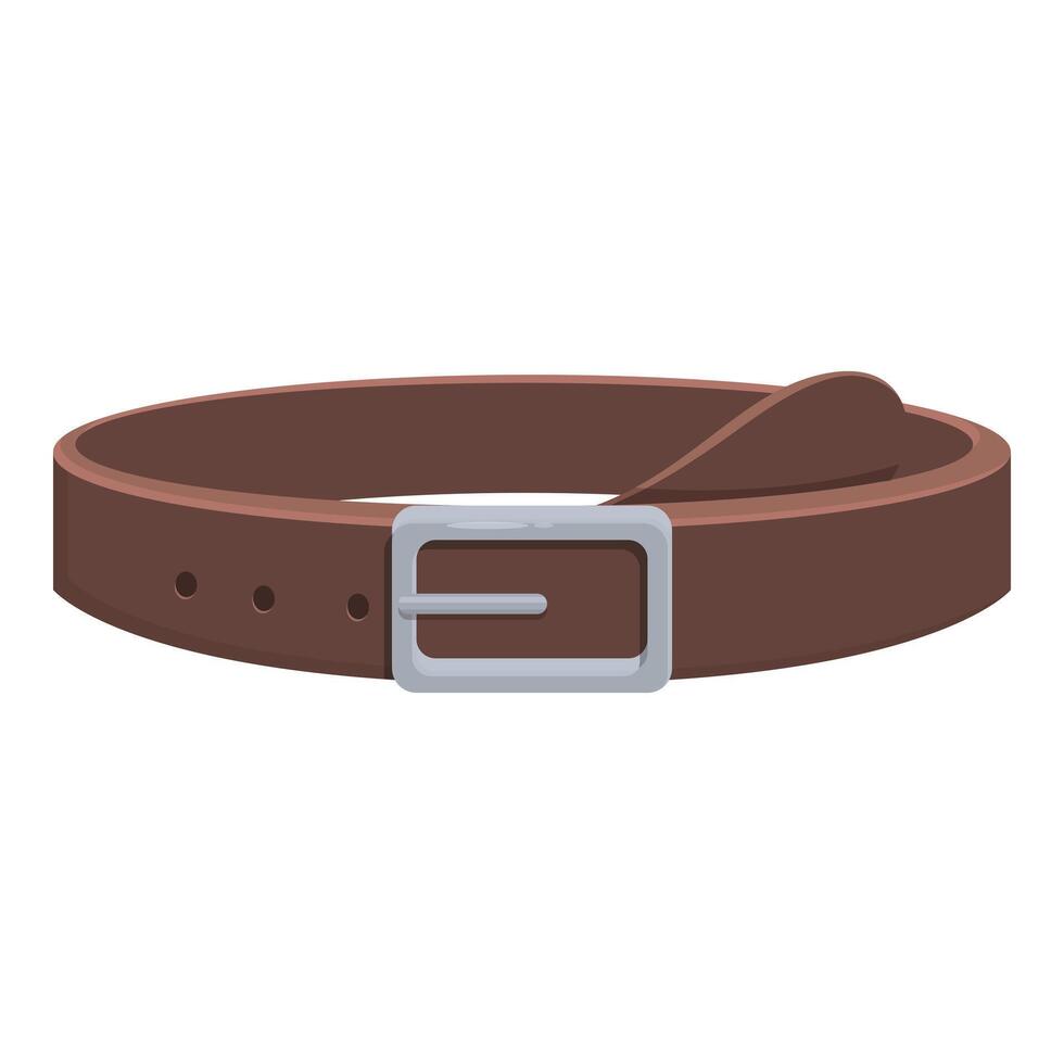 Brown leather belt with metal buckle fastened on white background vector