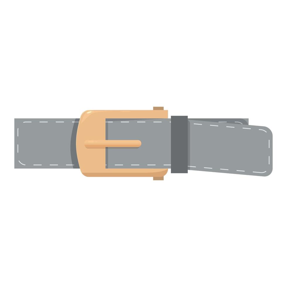 Grey leather belt with golden buckle fastened lying on white vector