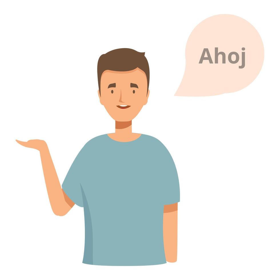 Young man is greeting and saying ahoj with speech bubble vector