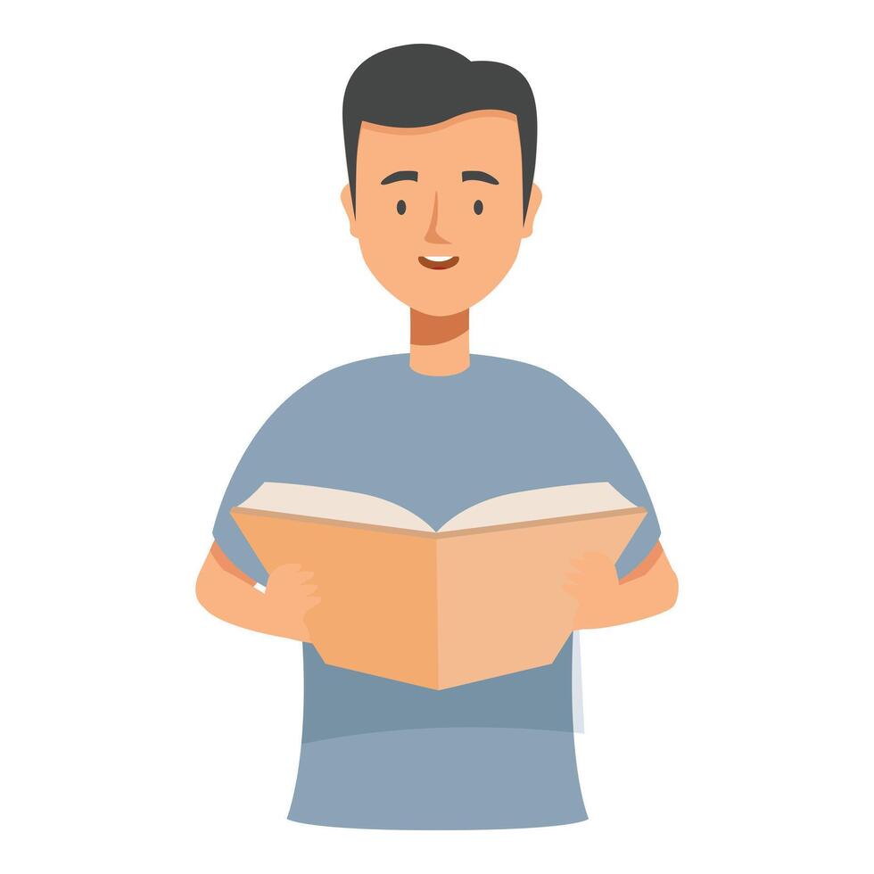 Young man reading a textbook and smiling vector