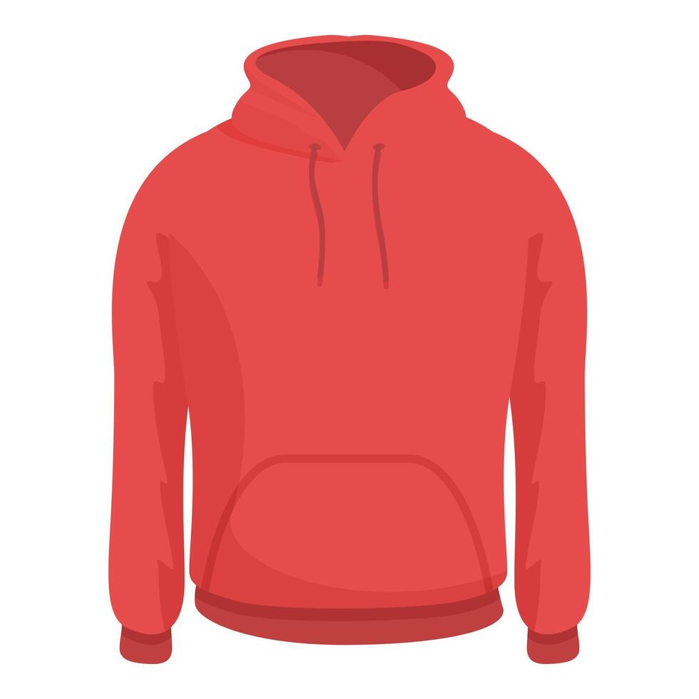 Red hoodie sweatshirt with pocket and drawstring showing casual style vector
