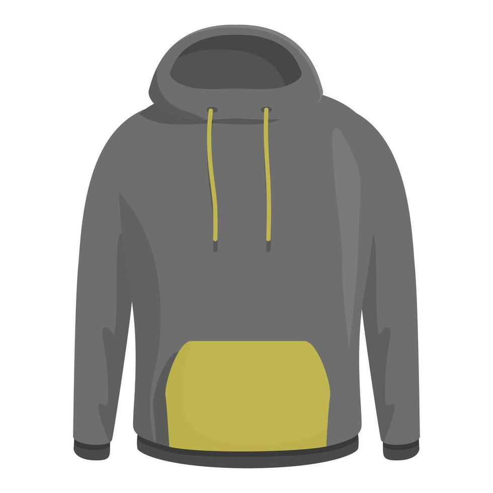 Gray and yellow hoodie sweatshirt with pocket and drawstrings for casual wear vector