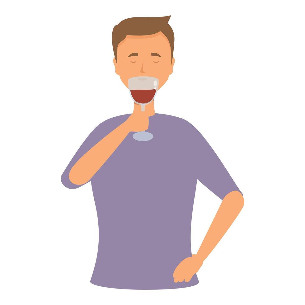 Sommelier tasting red wine from glass with closed eyes vector