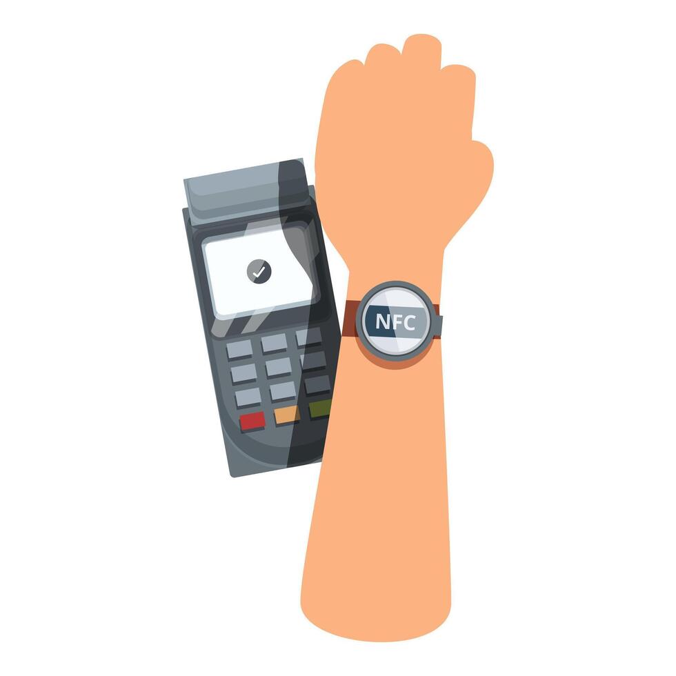 Customer paying using nfc technology with smartwatch vector