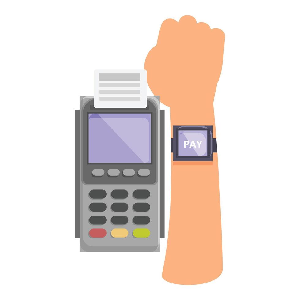 Customer paying using smartwatch for nfc pos terminal vector