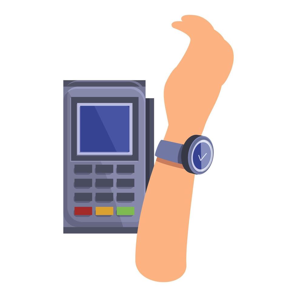 Customer paying using smartwatch at pos terminal vector