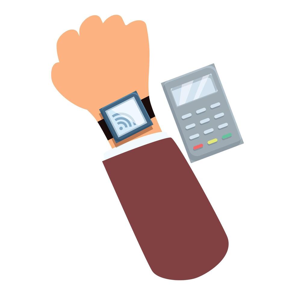 Businessman paying contactless with smartwatch using nfc technology vector