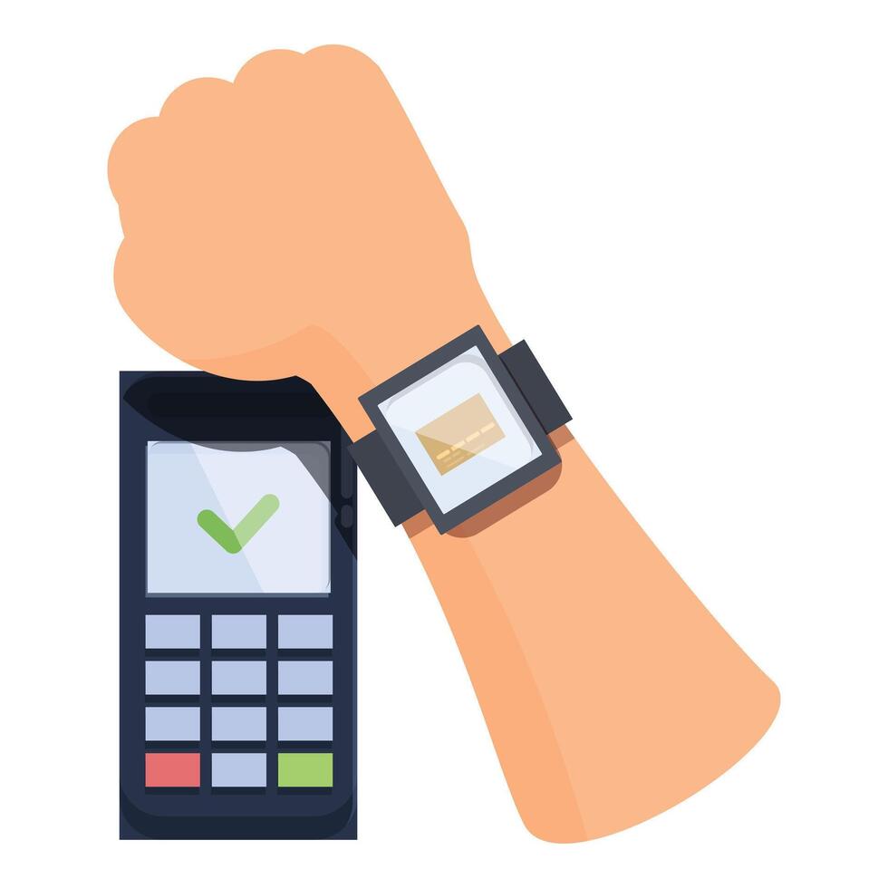 Customer paying using smartwatch for nfc payment vector