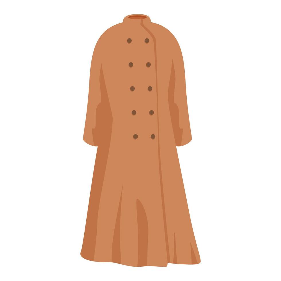 Long brown coat is isolated on white background, autumn outerwear for women vector