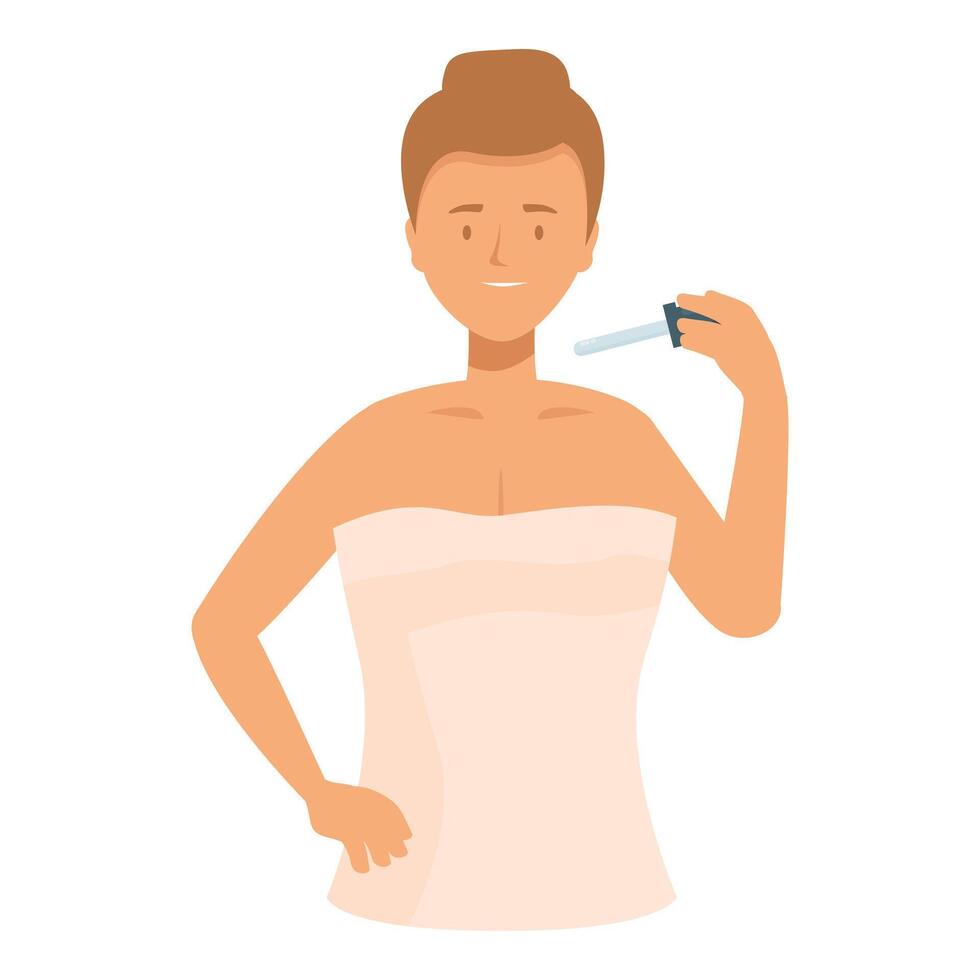 Woman applying cosmetic serum on her body after shower vector