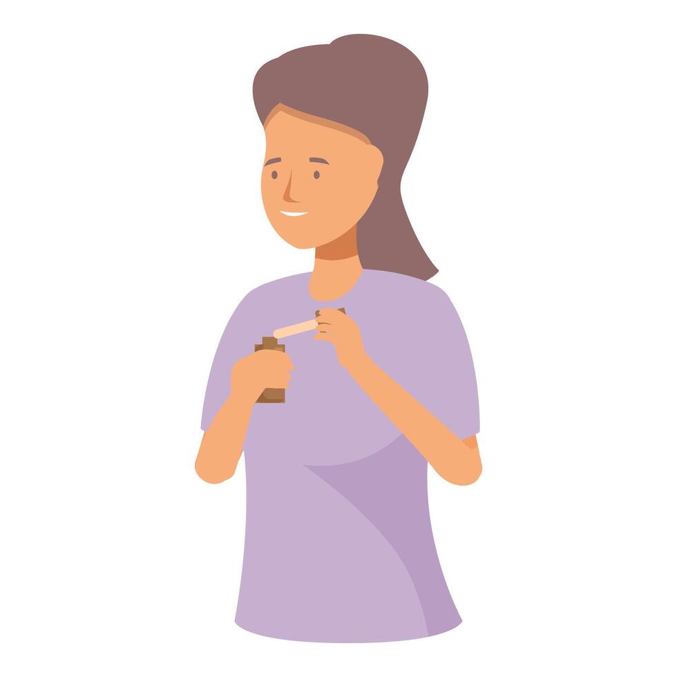 Young woman applying lip balm for lip care routine vector