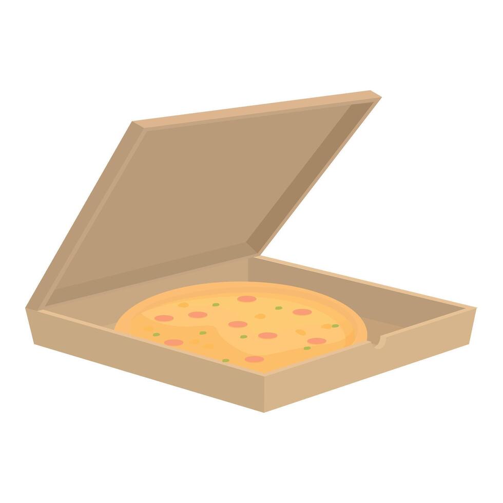 Cardboard pizza box open presenting delicious pizza inside vector