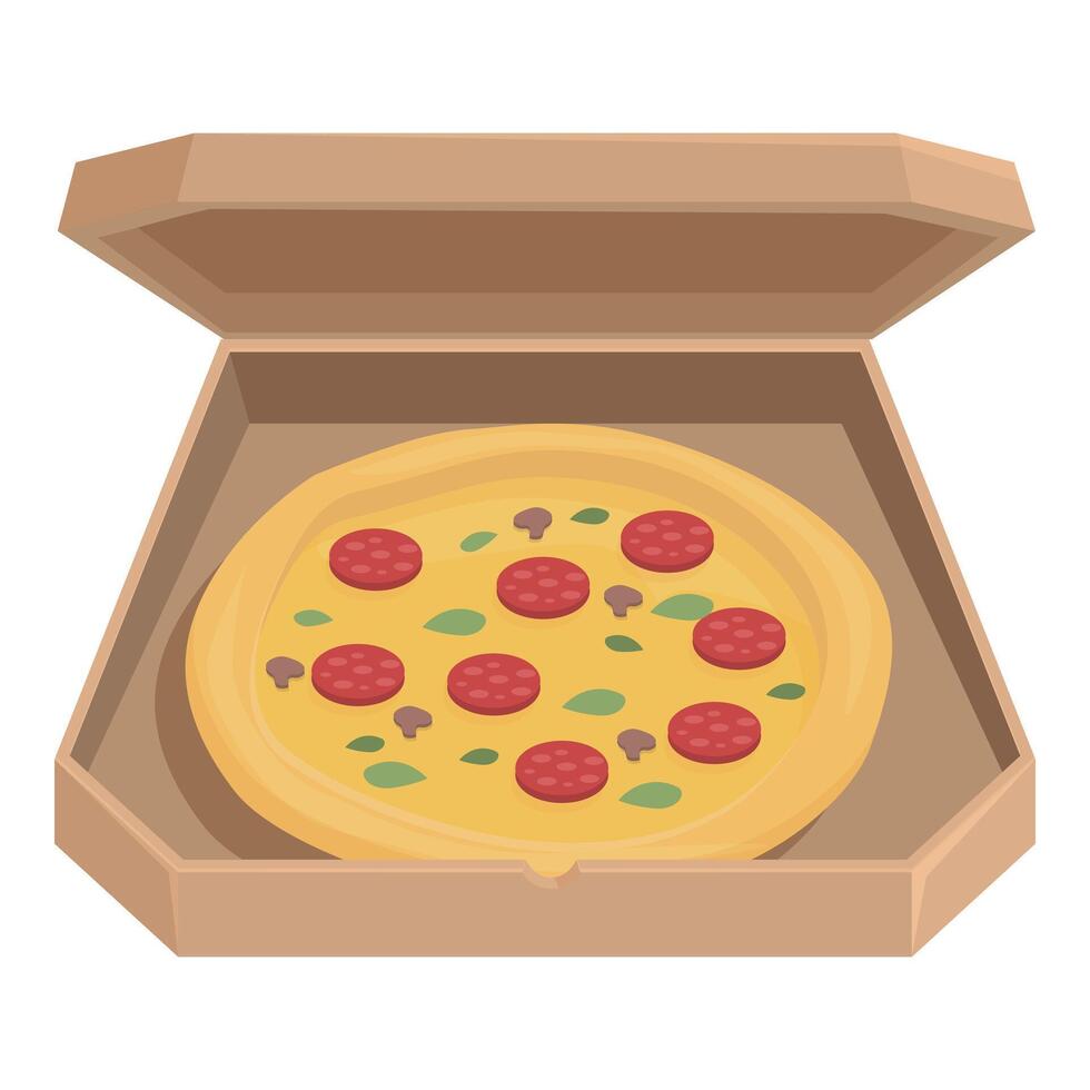 Freshly baked pizza with mushrooms and pepperoni in delivery box vector