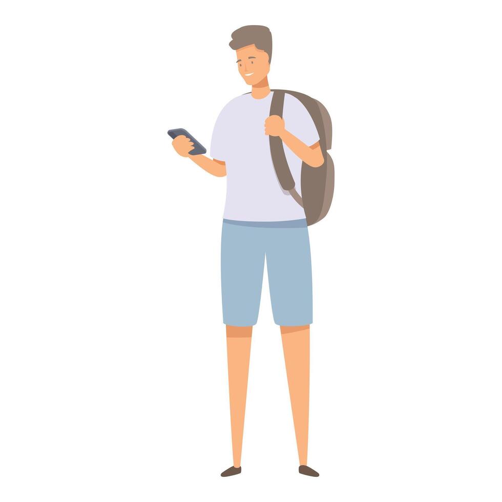 Young tourist using smartphone navigation app vector