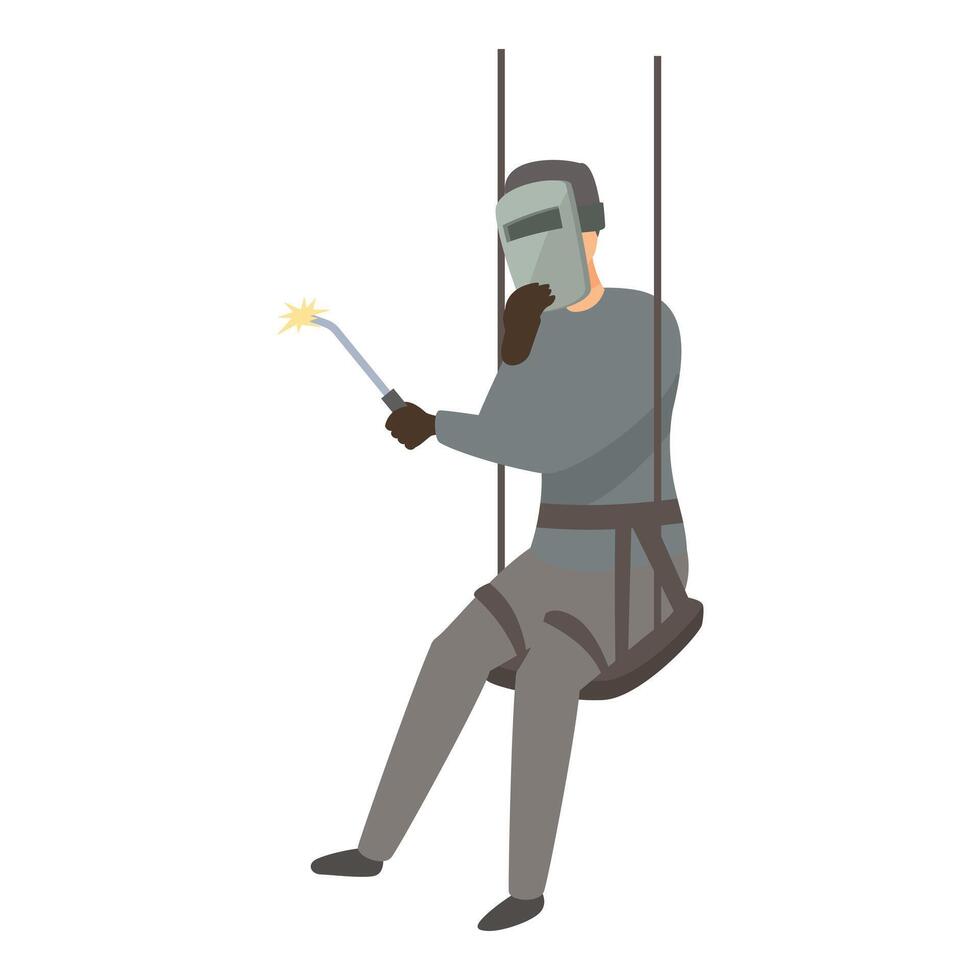 Industrial welder working at height on a suspended platform vector