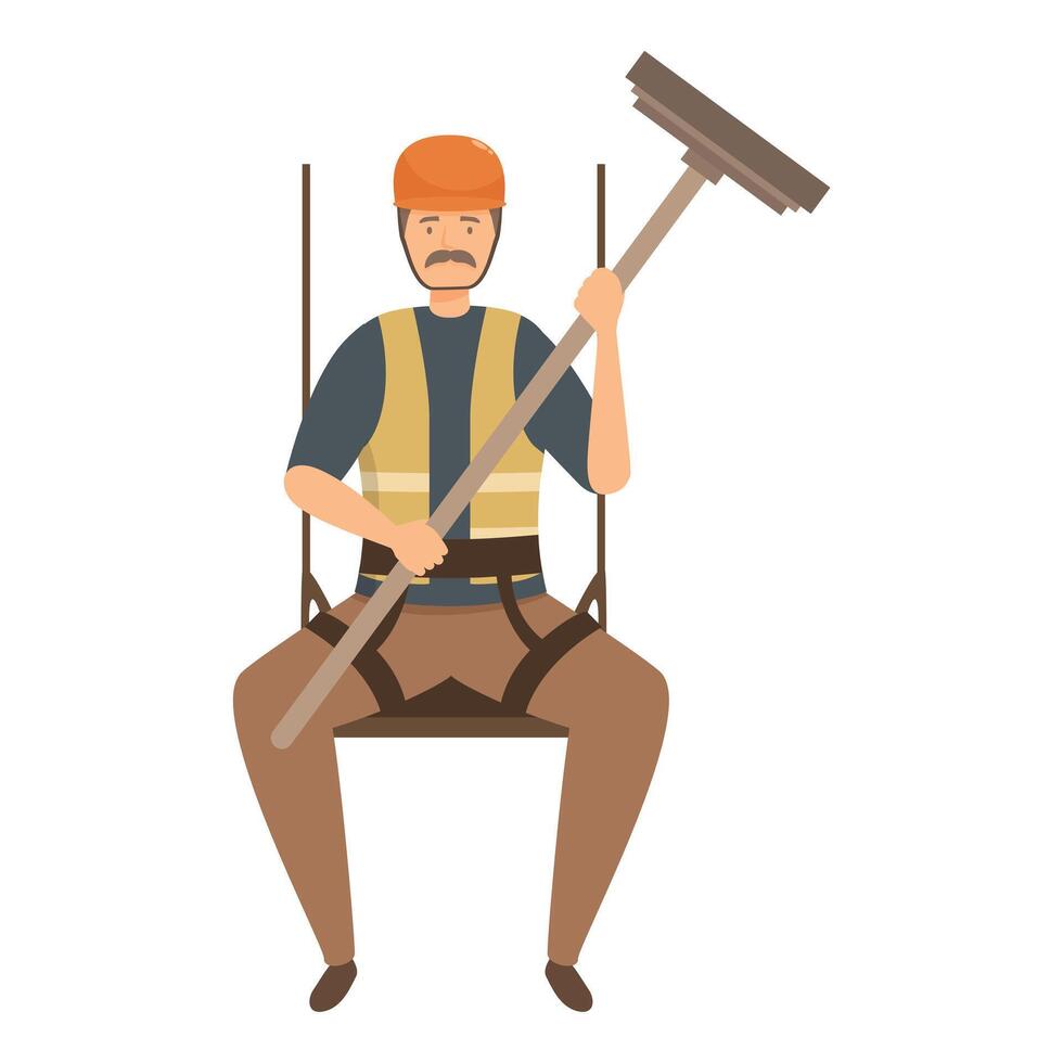 Industrial climber wearing safety harness holding a squeegee vector
