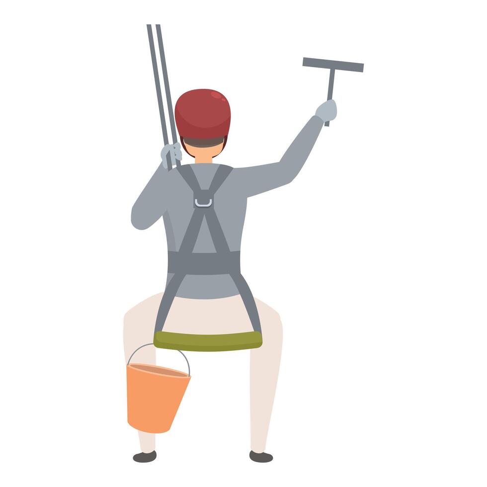 Industrial climber cleaning windows while hanging on ropes vector