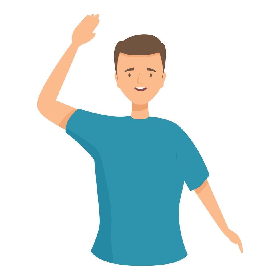 Young man is waving with a smile on his face vector