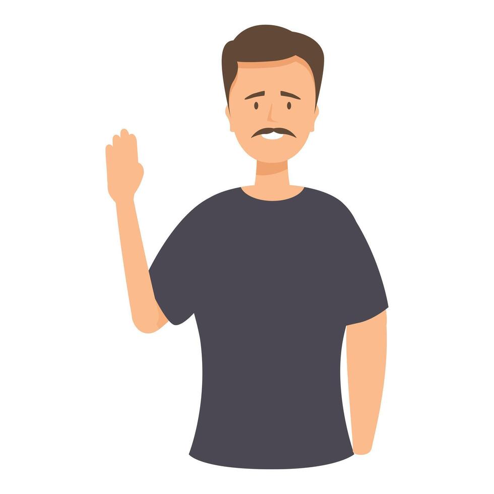 Young man waving with open hand greeting gesture illustration vector