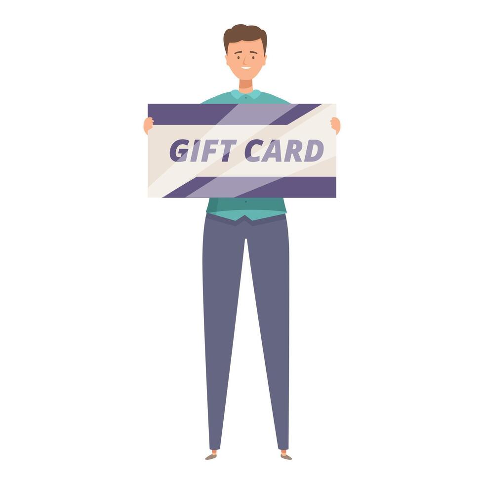 Man holding gift card showing customer loyalty program benefits vector