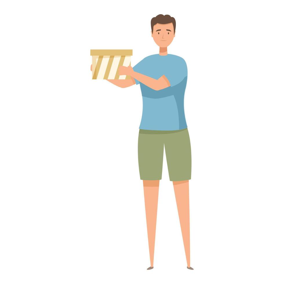 Young delivery man is holding a cardboard box vector