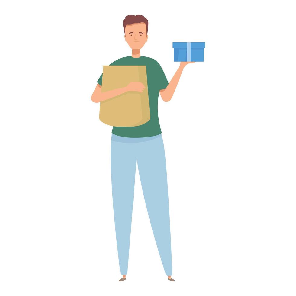 Delivery man holding parcel and gift box, shipping and delivery service concept vector
