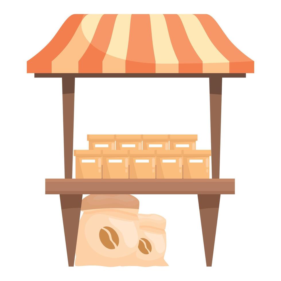 Street coffee shop selling roasted coffee in paper bags and boxes vector
