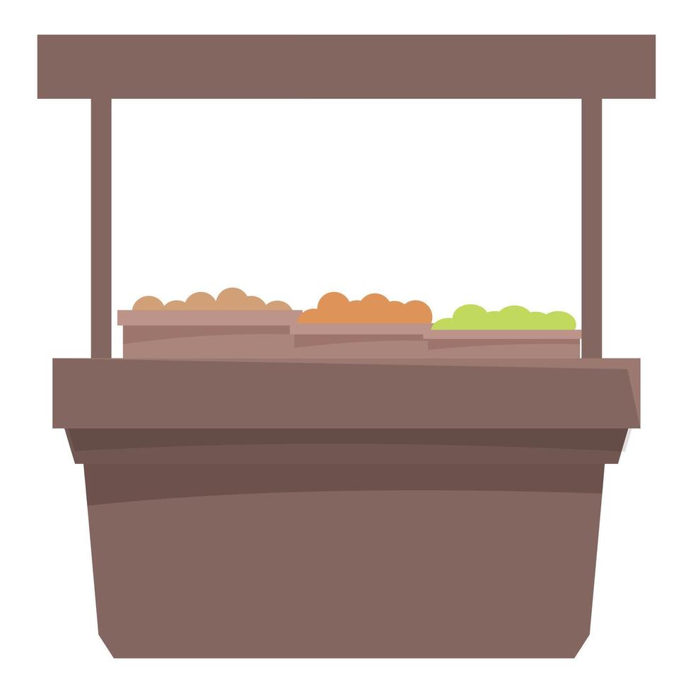 Wooden market stall displaying fresh produce for sale vector
